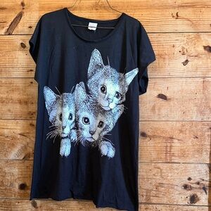 Vintage Nancy Scott Black Cat Print T-Shirt